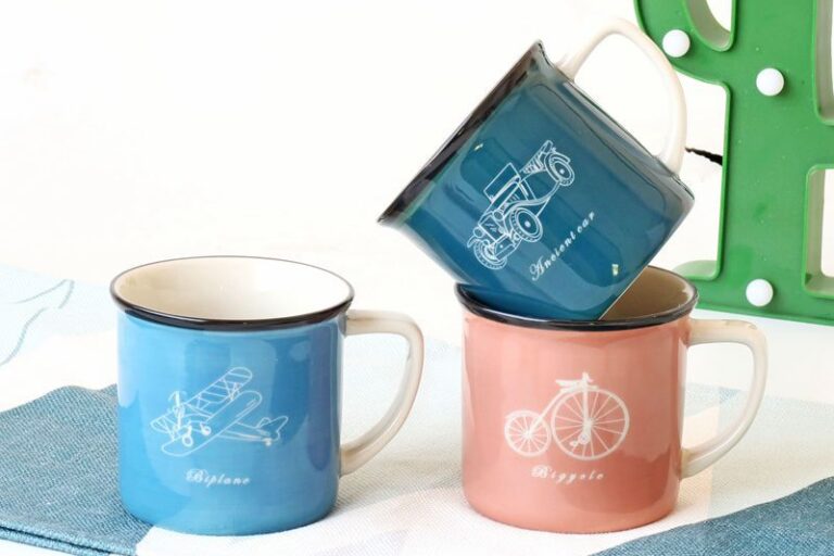 Black edge color glaze couple ceramic enamel mugs (4)