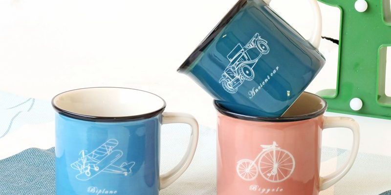 Black edge color glaze couple ceramic enamel mugs (4)