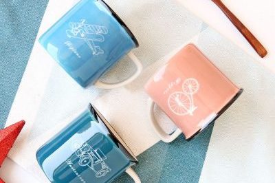 Black edge color glaze couple ceramic enamel mugs (6)