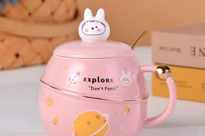 Cartoon astronaut imitation ceramic enamel mugs with lid (3)