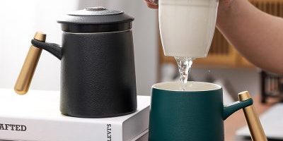 Creative metal handle lid ceramic enamel mugs (5)