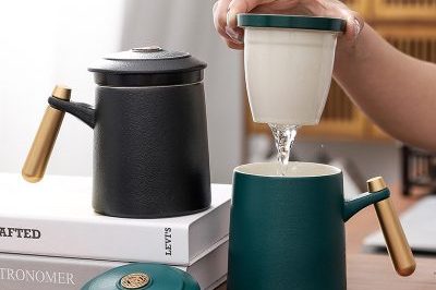 Creative metal handle lid ceramic enamel mugs (5)
