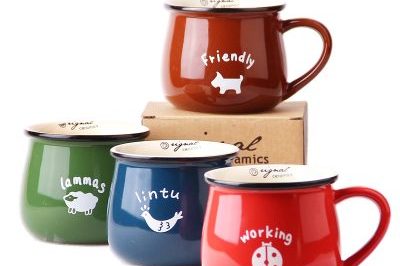 Custom orange porcelain ceramic enamel mugs (2)