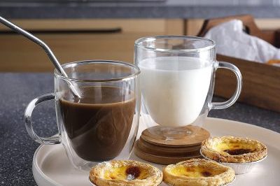 Double wall insulated glass mugs with handle (6)