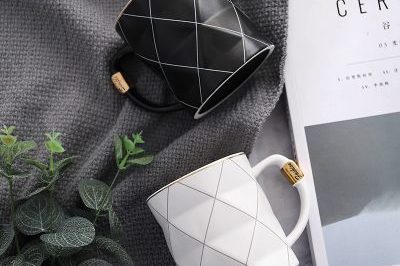 Nordic style ins diamond-shaped gold ceramic mug (5)
