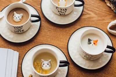 Simple literary cute cat ceramic coffee mug (4)