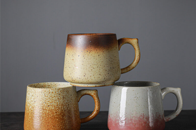 Vintage stoneware household ceramic enamel mugs (5)