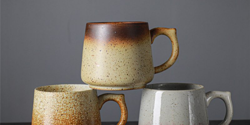 Vintage stoneware household ceramic enamel mugs (5)