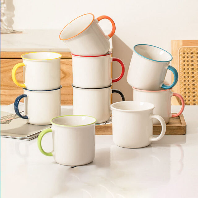Enamel Ceramic Mug with Colorful Handle