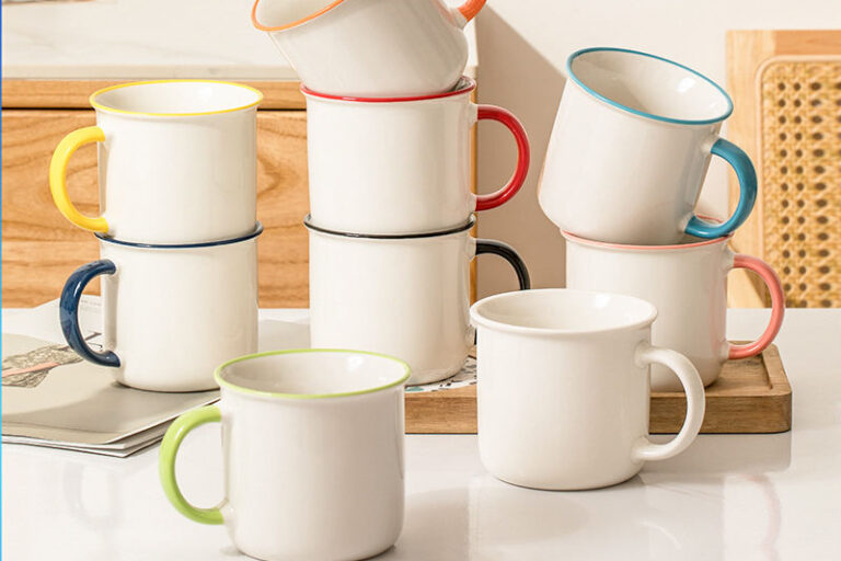 Enamel Ceramic Mug with Colorful Handle