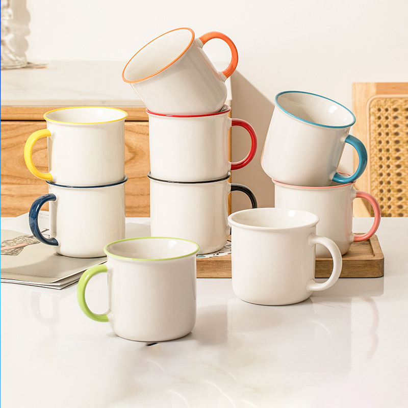Enamel Ceramic Mug with Colorful Handle