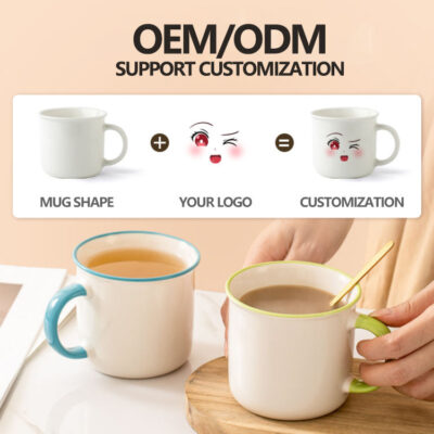 Enamel Ceramic Mug with Colorful Handle