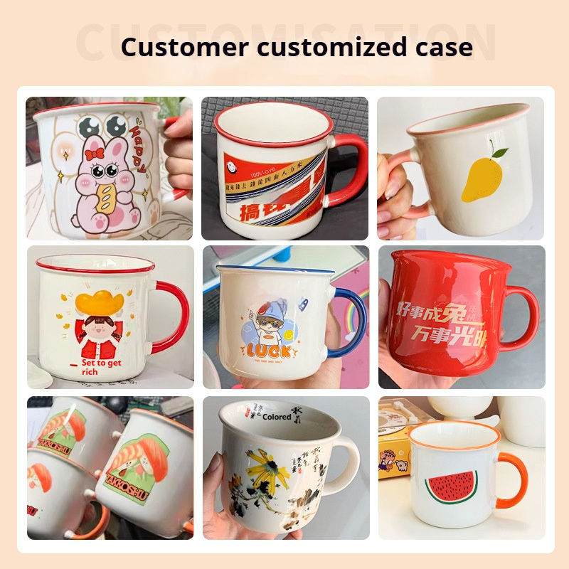 Enamel Ceramic Mug with Colorful Handle