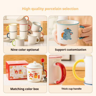Enamel Ceramic Mug with Colorful Handle