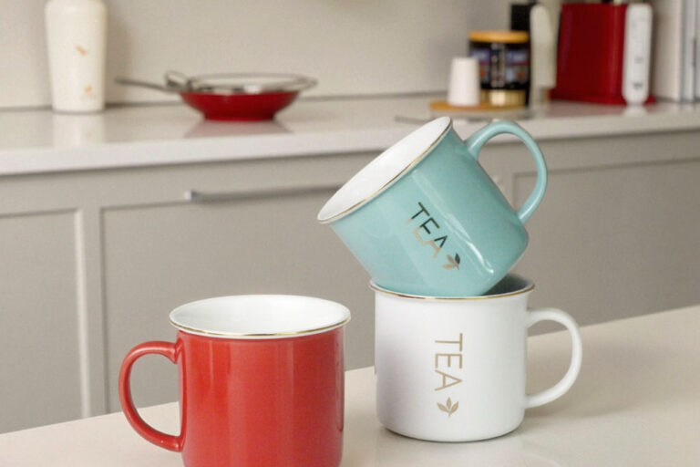 Ceramic Enamel-Style Coffee Mug with Custom Logo Decals (1) Solid-color ceramic enamel-style mug