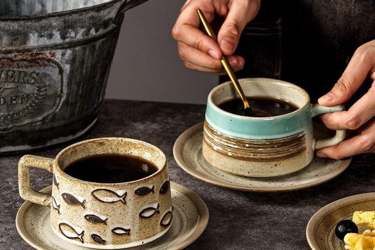 Factory Direct Sale Retro Relief Ceramic Coffee Mugs (1) Retro relief ceramic coffee mug