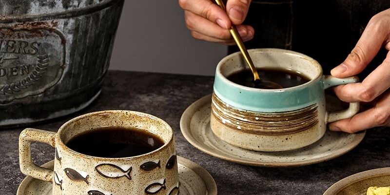 Retro relief ceramic coffee mug