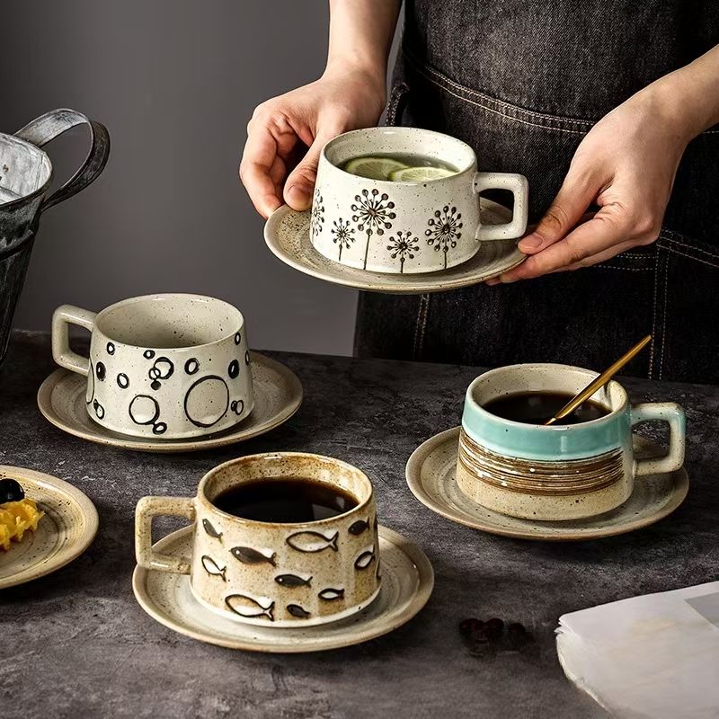 Retro relief ceramic coffee mug