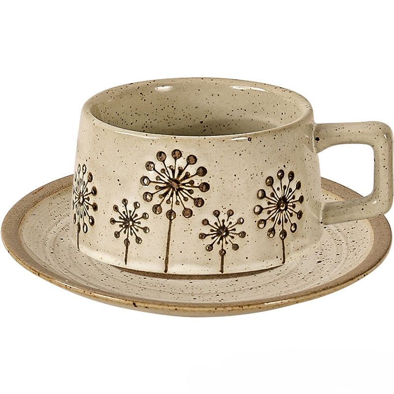 Retro relief ceramic coffee mug