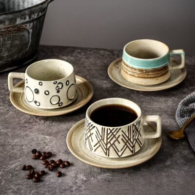 Retro relief ceramic coffee mug