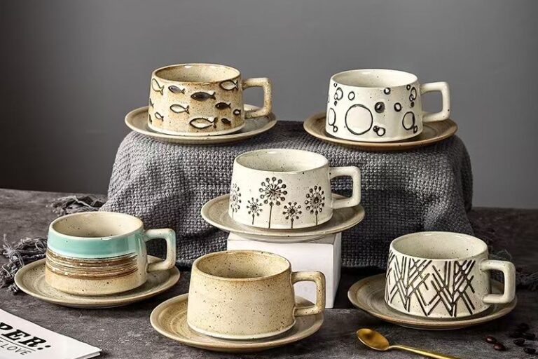 Factory Sales Retro Creative Ceramic Coffee Mugs with Relief Patterns (1) Retro ceramic coffee mug