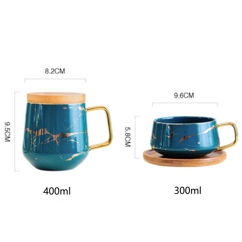 Marbled Ceramic Coffee Mug with Wooden Lid