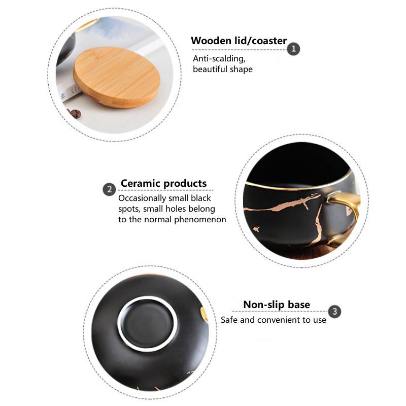 Marbled Ceramic Coffee Mug with Wooden Lid