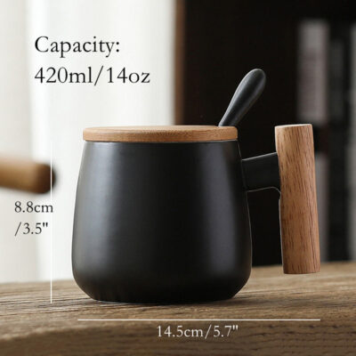 Ceramic Coffee Mug with Wooden Handle