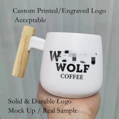 Ceramic Coffee Mug with Wooden Handle