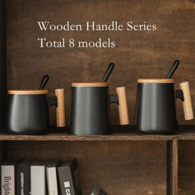 Ceramic Coffee Mug with Wooden Handle