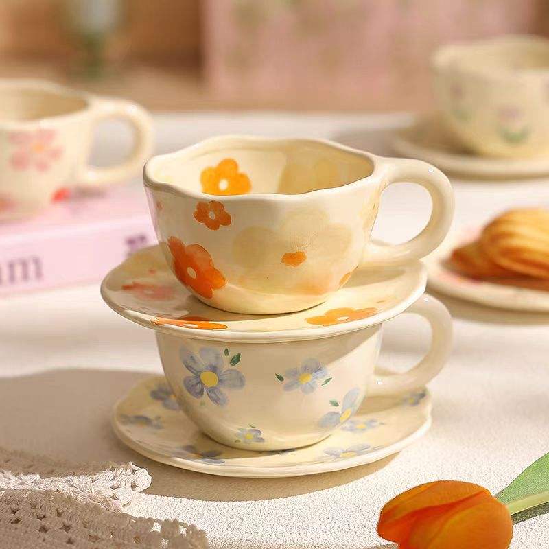 cherry flower ceramic coffee mug