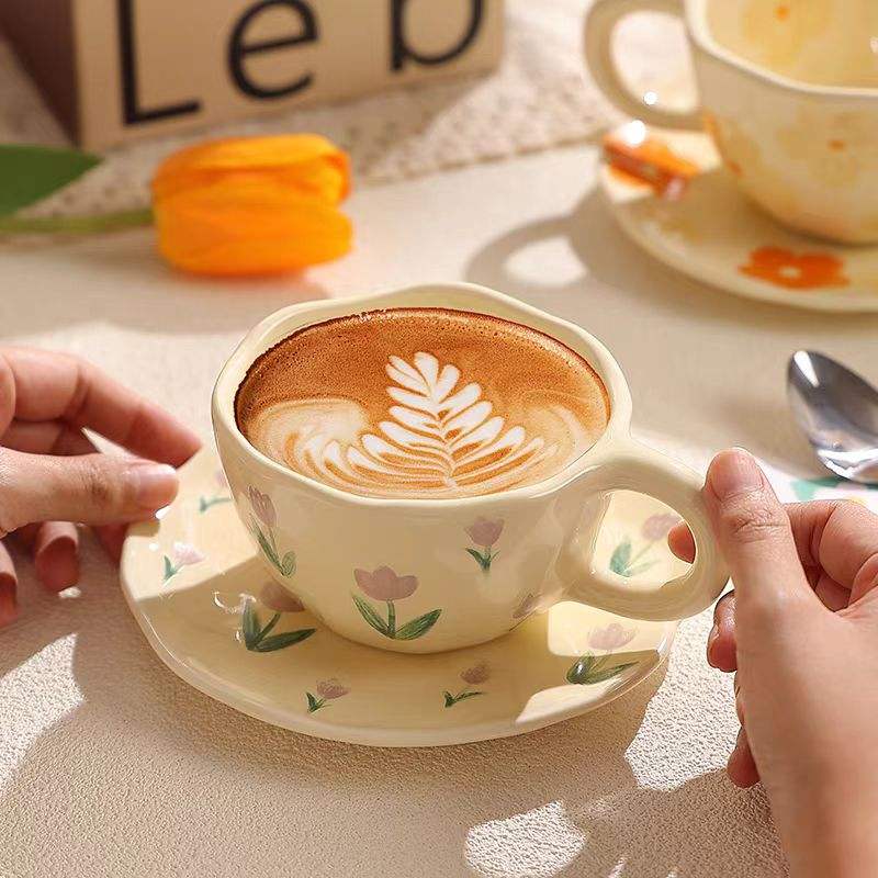 cherry flower ceramic coffee mug