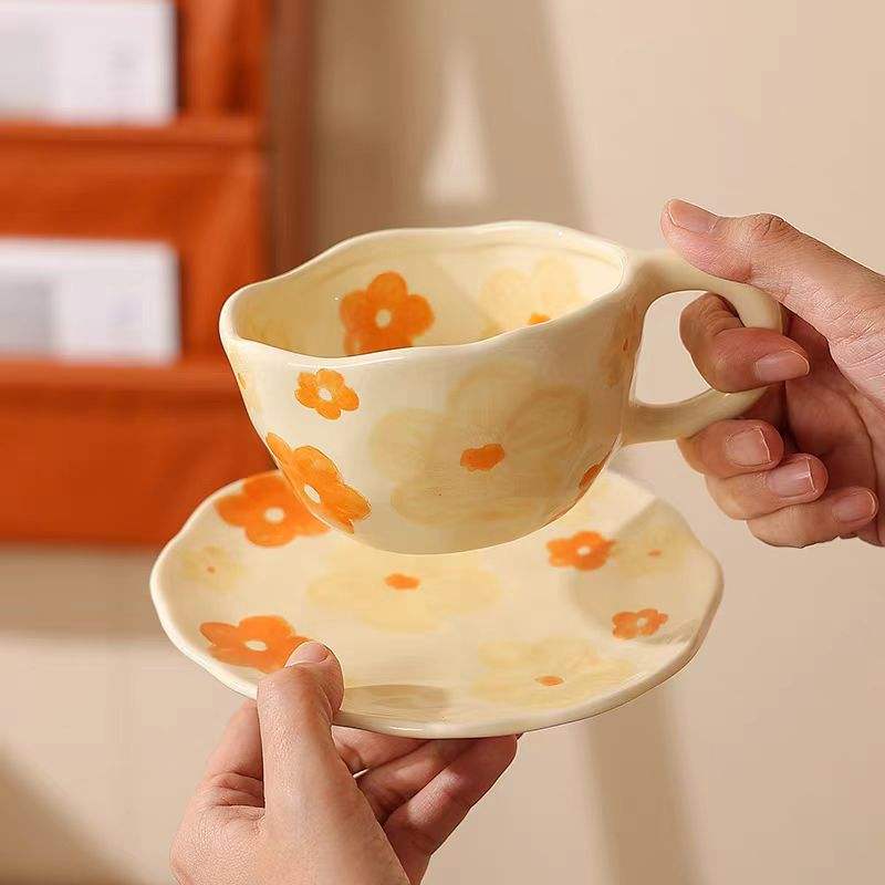 cherry flower ceramic coffee mug