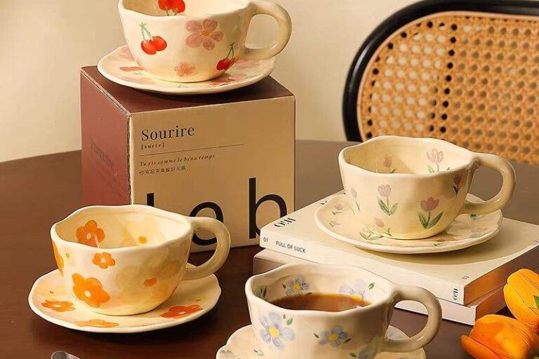 cherry flower ceramic coffee mug