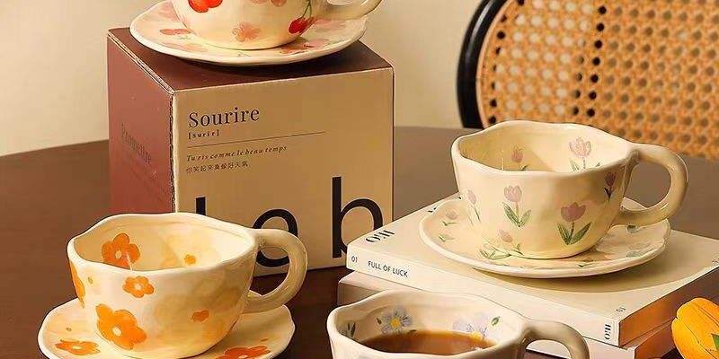 cherry flower ceramic coffee mug