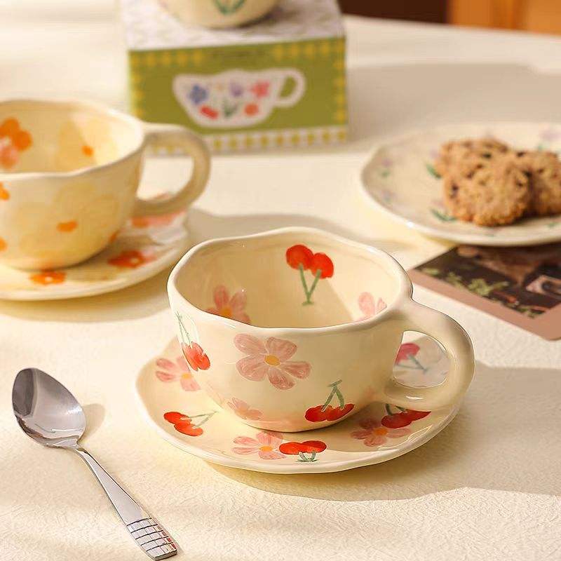 cherry flower ceramic coffee mug