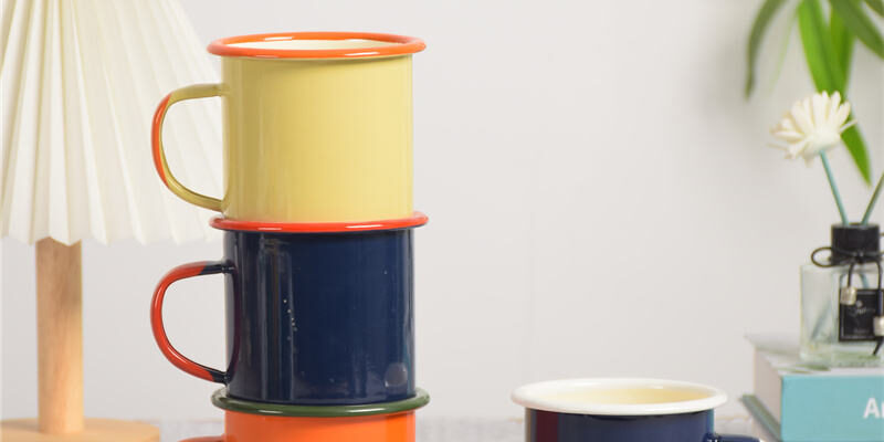 ceramic enamel camping mugs with handle